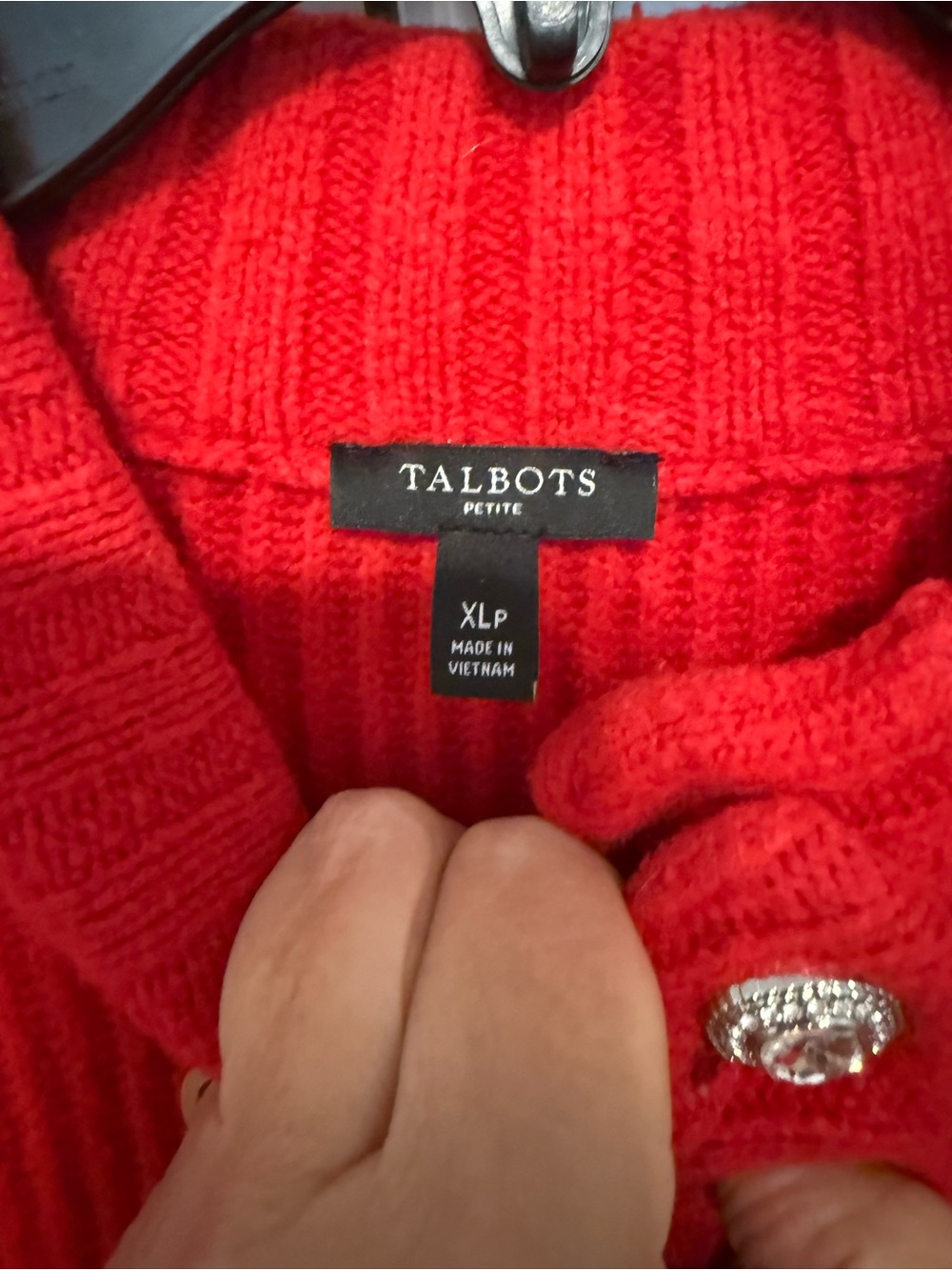 Talbots Red Ribbed Button-Placket Sweater - Picture 3 of 3
